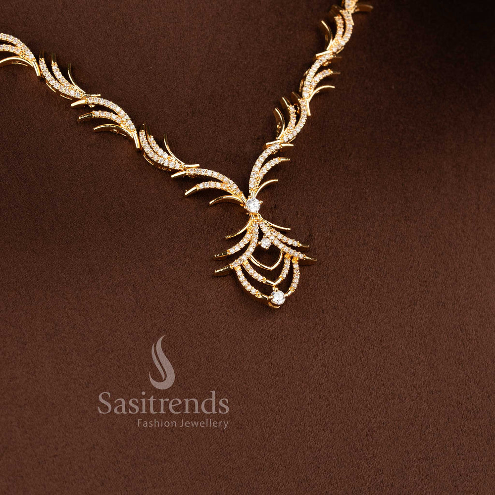 Stylish micro gold plated necklace set with brilliant white American Diamond accents.