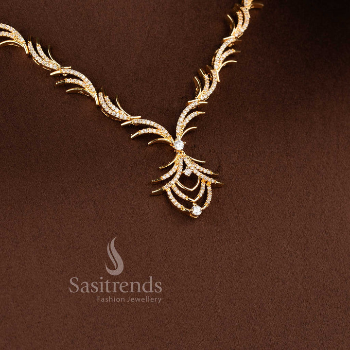 Stylish micro gold plated necklace set with brilliant white American Diamond accents.