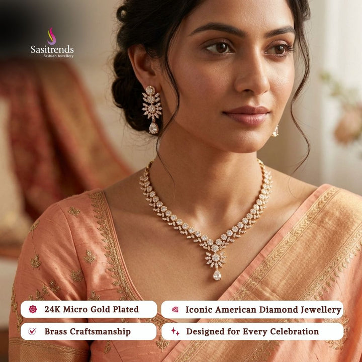 Engagement wear micro gold plated AD stone necklace set - Sasitrends