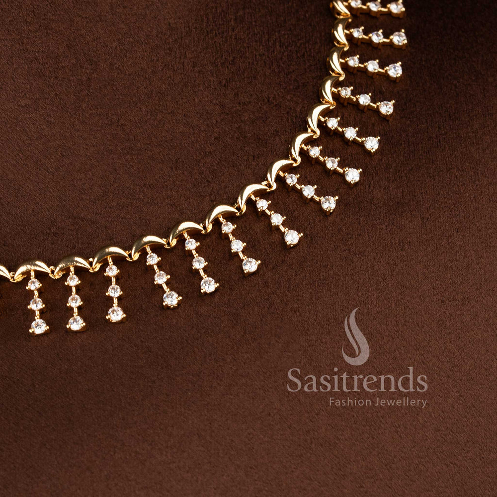 Guaranteed American Diamond micro gold plated floral drop necklace set by Sasitrends.