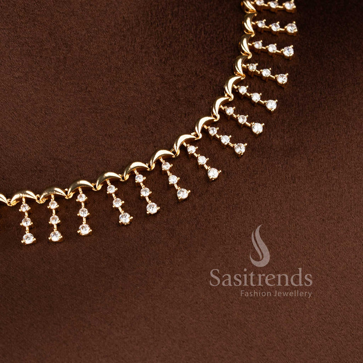 Guaranteed American Diamond micro gold plated floral drop necklace set by Sasitrends.