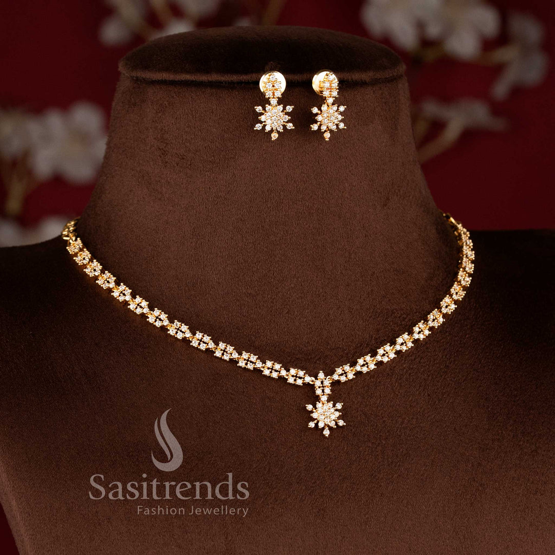 Traditional and party wear floral pendant necklace set with elegant sparkle pattern - Sasitrends.