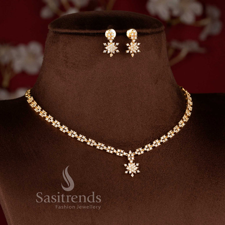 Traditional and party wear floral pendant necklace set with elegant sparkle pattern - Sasitrends.