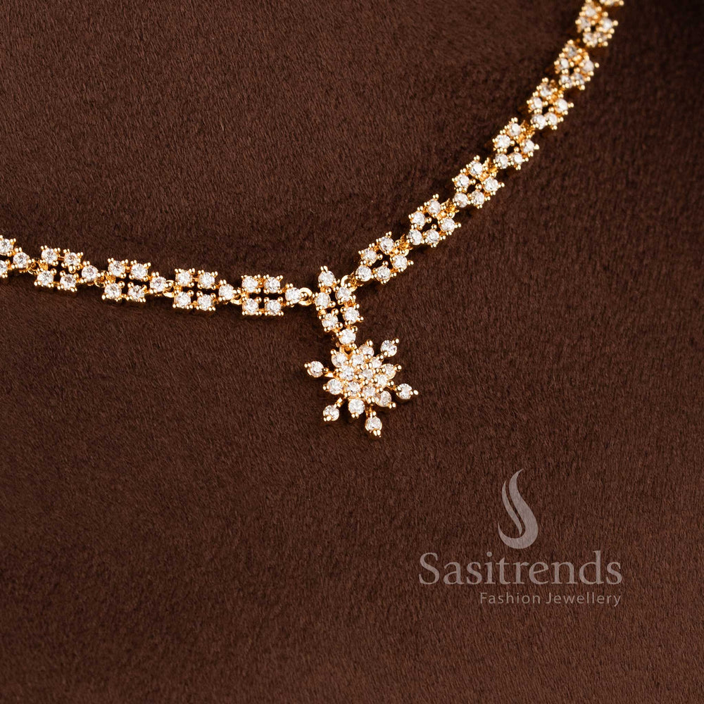 Festive wear American Diamond necklace set with elegant floral sparkle detailing - Sasitrends.