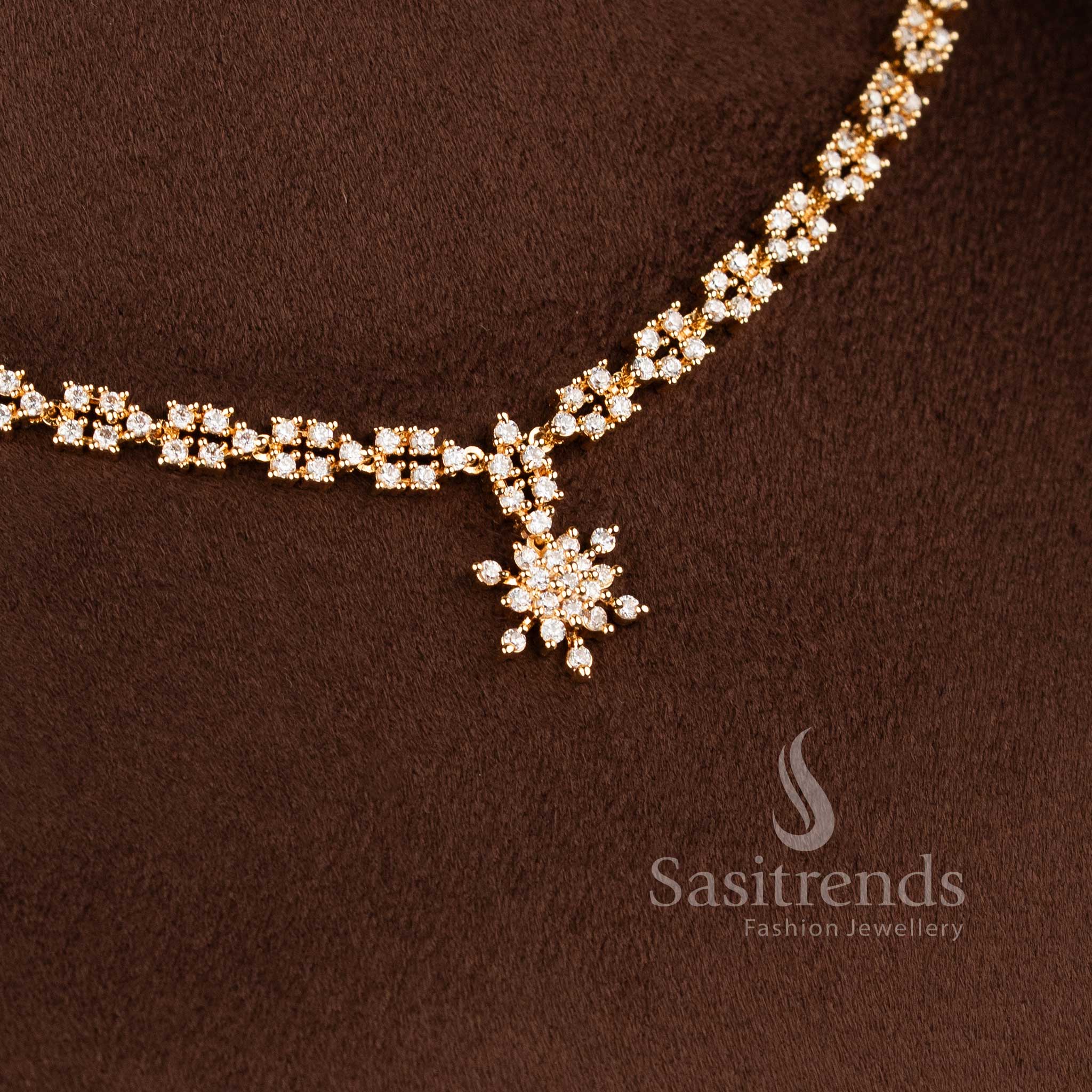 Festive wear American Diamond necklace set with elegant floral sparkle detailing - Sasitrends.