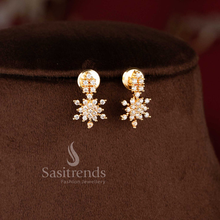 Stylish floral AD stone necklace jewellery set with premium real gold–like finish - Sasitrends.