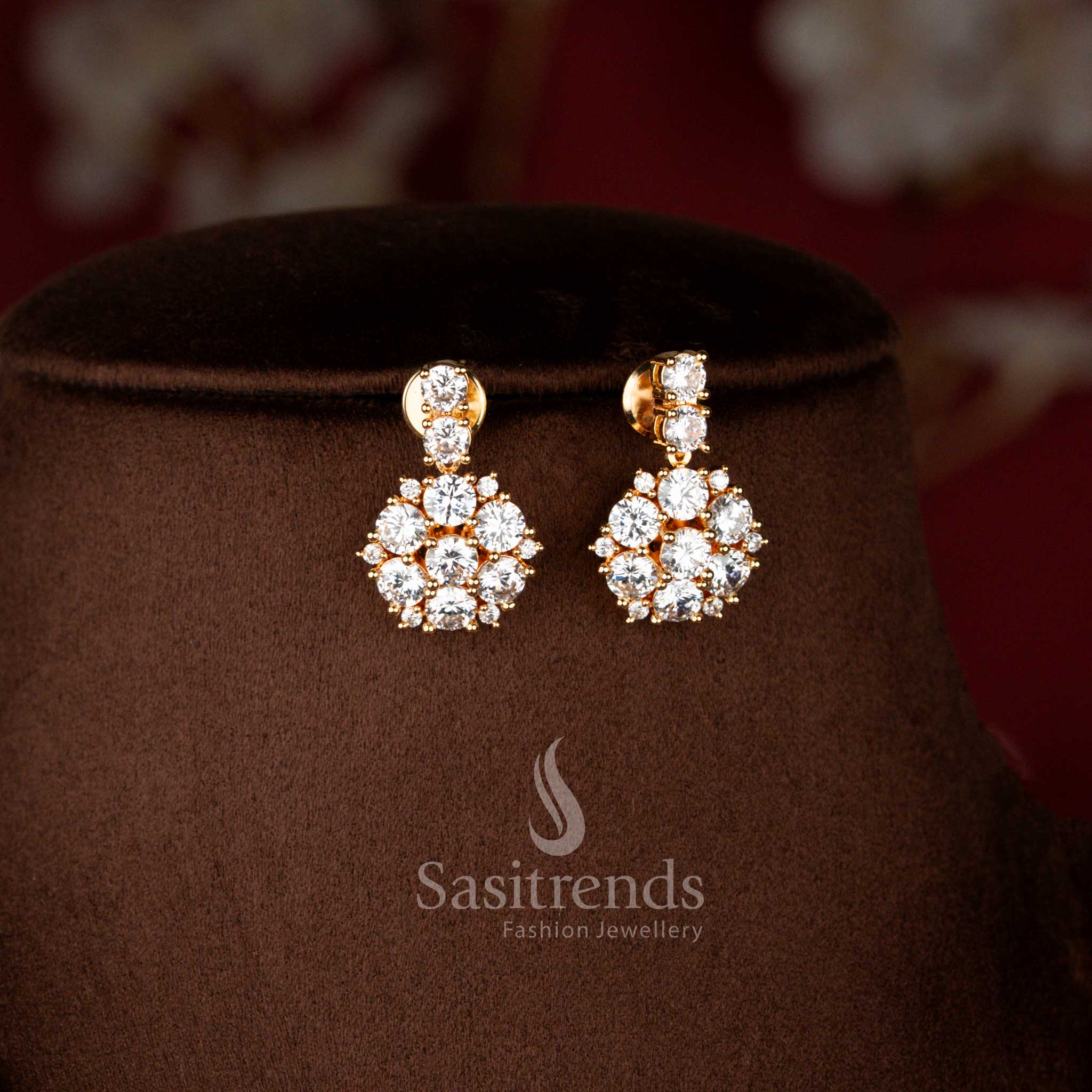 Micro Gold Plated Layered Necklace Jewellery Set with Brilliant American Diamond Stones and Designer Floral Pendant for Women - Sasitrends