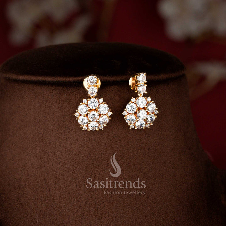 Micro Gold Plated Layered Necklace Jewellery Set with Brilliant American Diamond Stones and Designer Floral Pendant for Women - Sasitrends