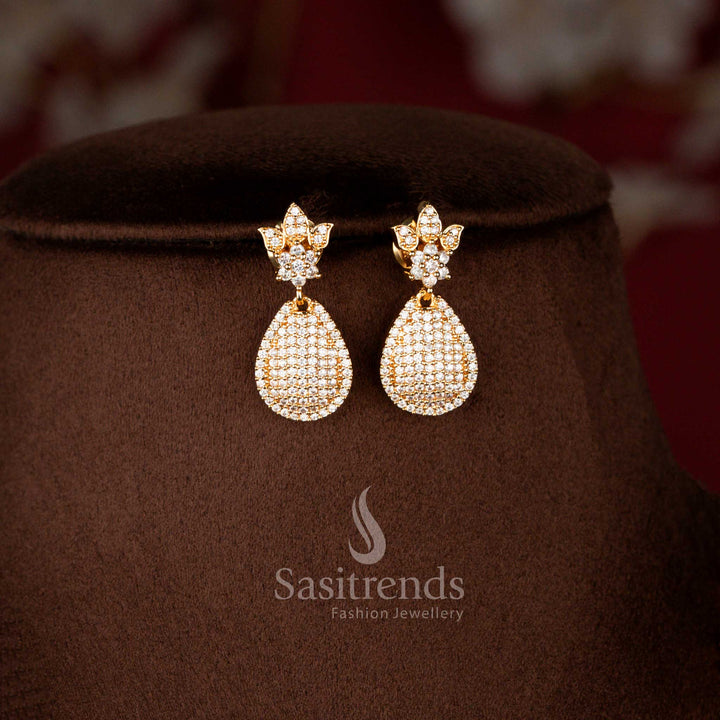 Micro Gold Plated Flower Design Necklace Jewellery Set Featuring Sparkling American Diamond Stones and Designer Pendant for Women - Sasitrends