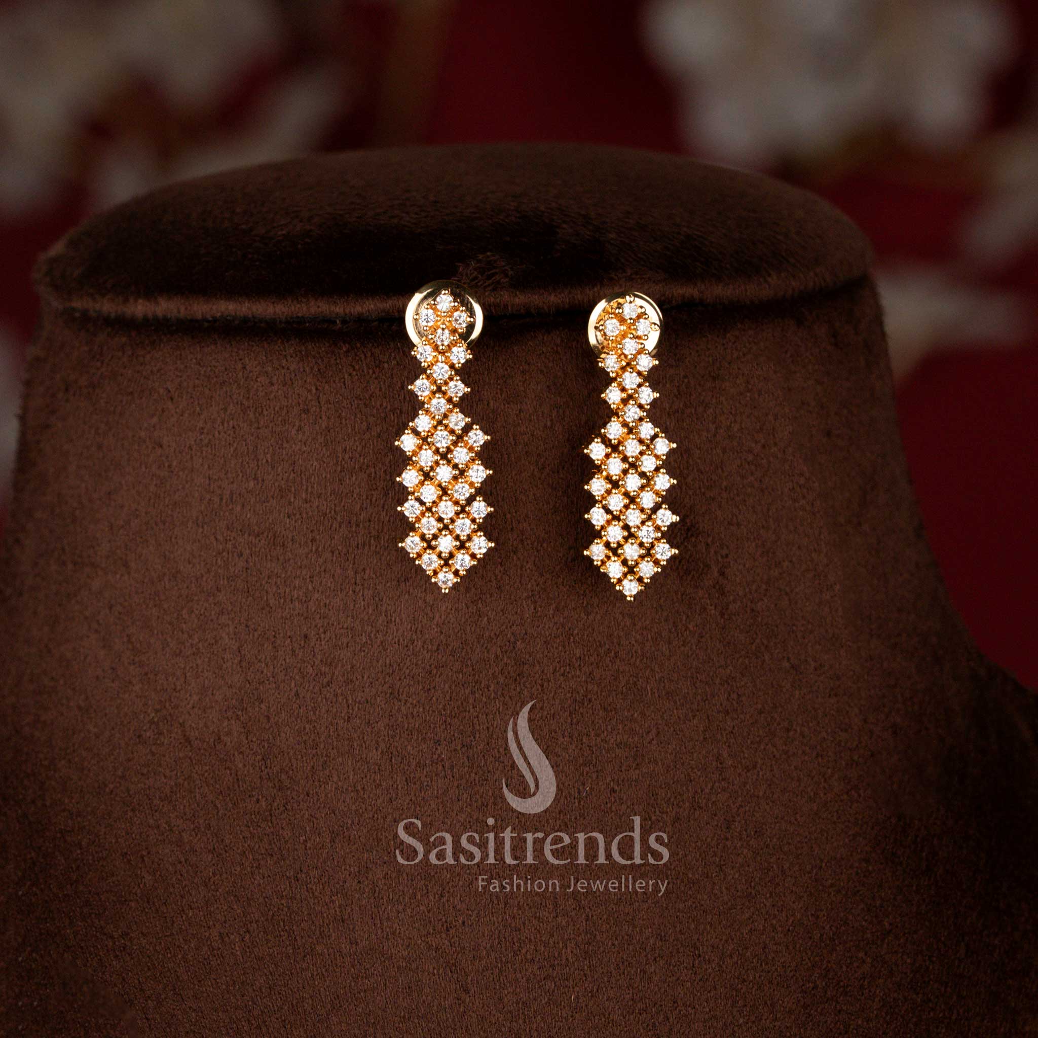 Elegant Criss Cross American Diamond Necklace Set Featuring a V Shaped Design and Micro Gold Plated Finish for Women - Sasitrends