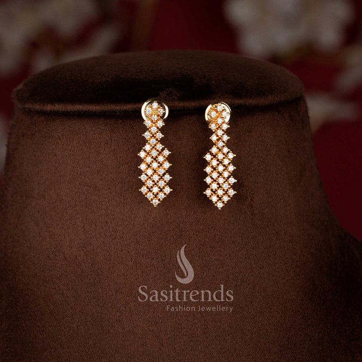 Elegant Criss Cross American Diamond Necklace Set Featuring a V Shaped Design and Micro Gold Plated Finish for Women - Sasitrends