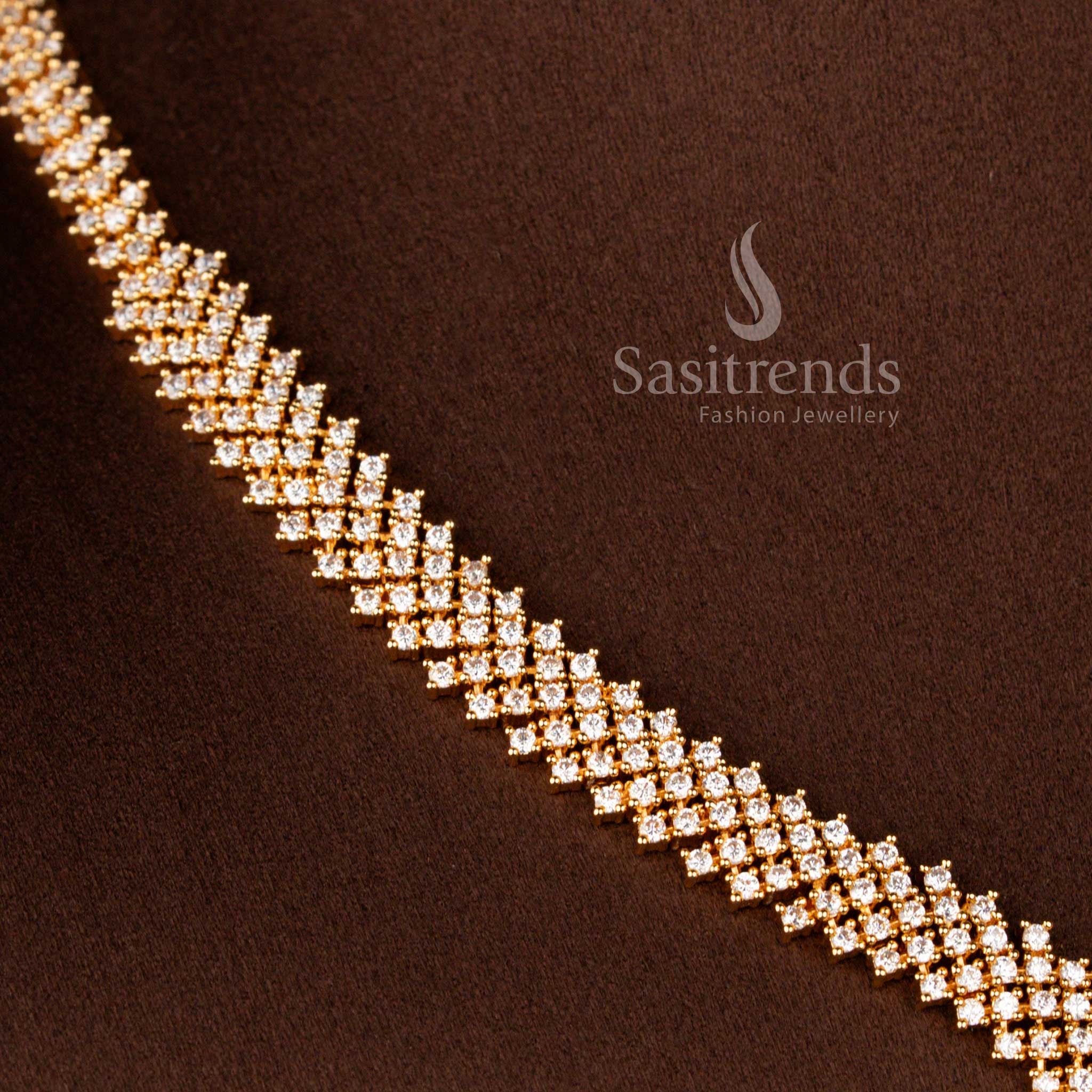 Elegant Criss Cross American Diamond Necklace Set Featuring a V Shaped Design and Micro Gold Plated Finish for Women - Sasitrends