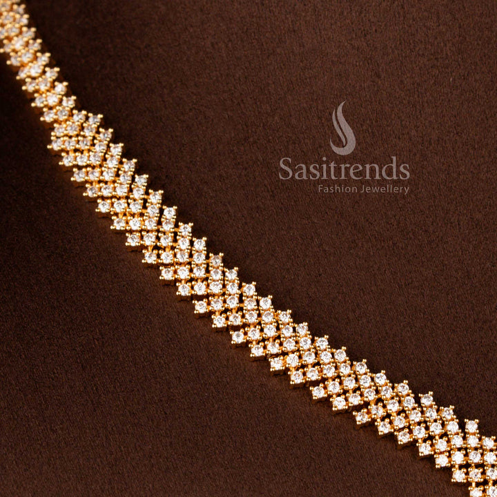 Elegant Criss Cross American Diamond Necklace Set Featuring a V Shaped Design and Micro Gold Plated Finish for Women - Sasitrends