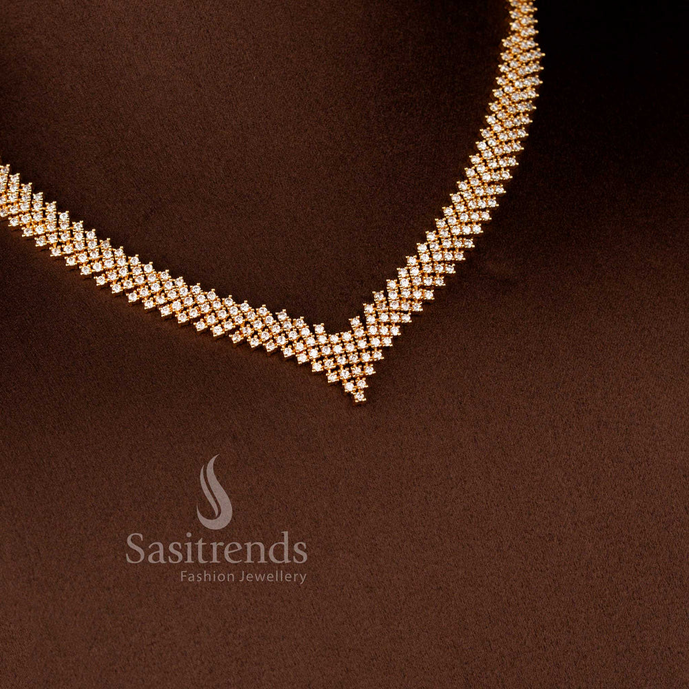 Micro Gold Plated Lattice Pattern Necklace Jewellery Set with Sparkling American Diamond Stones and Designer Earrings for Women - Sasitrends