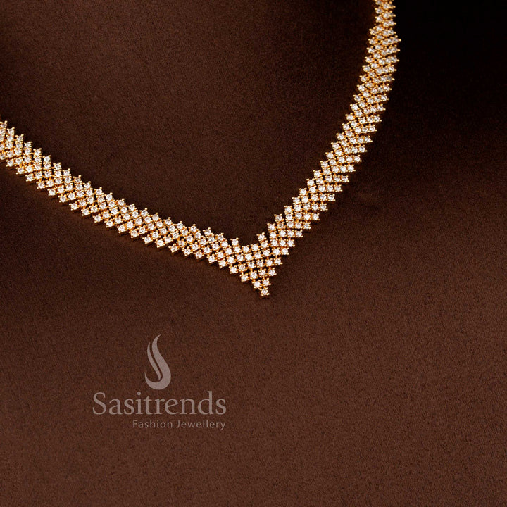 Micro Gold Plated Lattice Pattern Necklace Jewellery Set with Sparkling American Diamond Stones and Designer Earrings for Women - Sasitrends