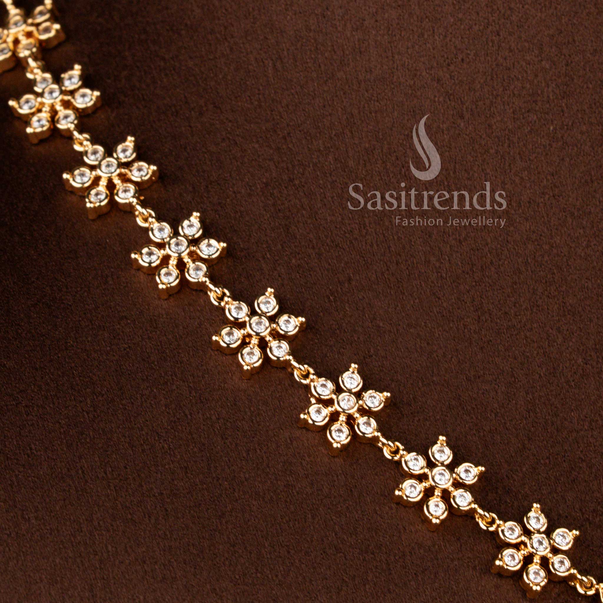 Micro Gold Plated American Diamond Necklace Jewellery Set with Traditional Pearl Dangling Pendant for Weddings and Festive Occasions - Sasitrends