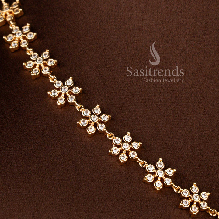 Micro Gold Plated American Diamond Necklace Jewellery Set with Traditional Pearl Dangling Pendant for Weddings and Festive Occasions - Sasitrends