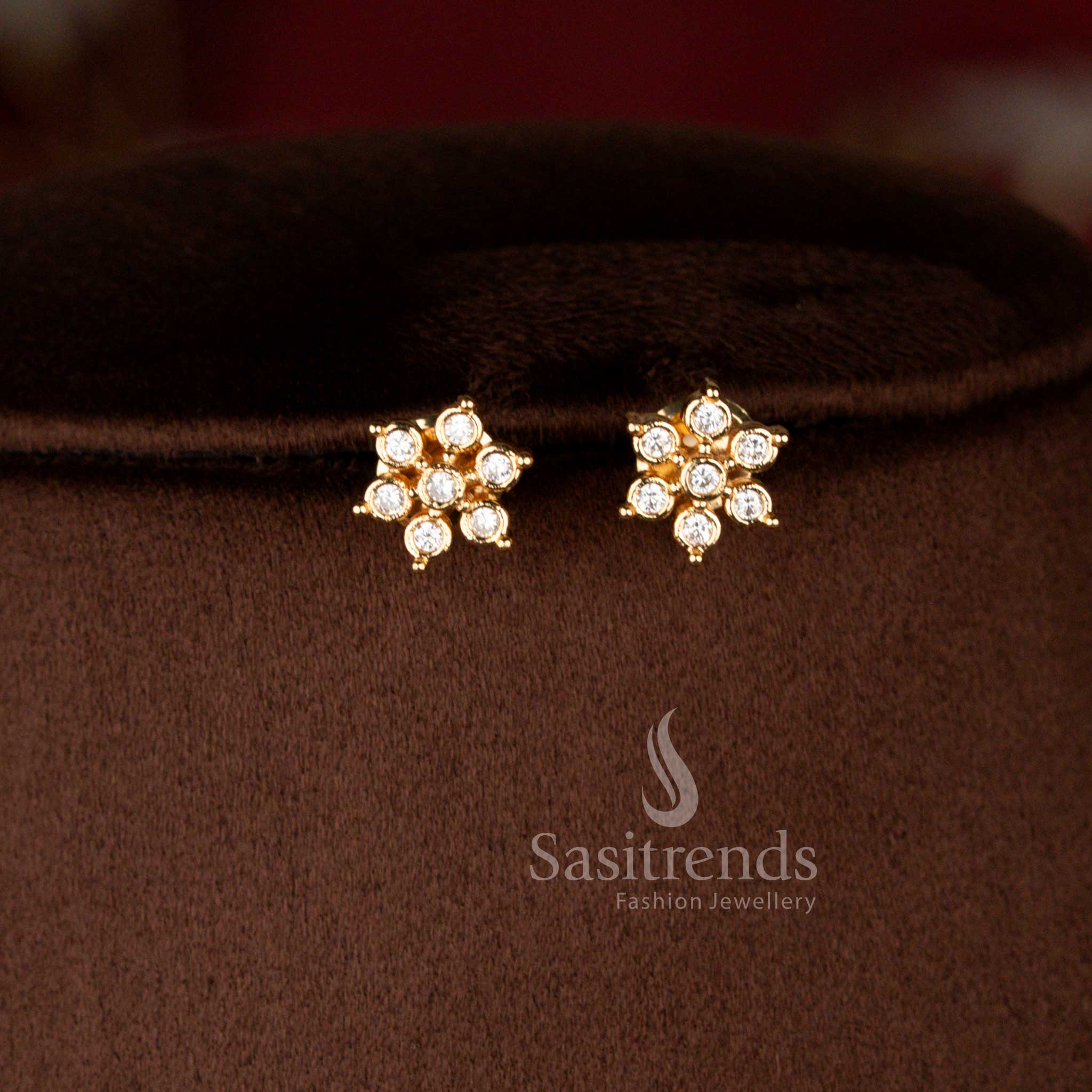 Micro Gold Plated American Diamond Necklace Jewellery Set with Traditional Pearl Dangling Pendant for Weddings and Festive Occasions - Sasitrends