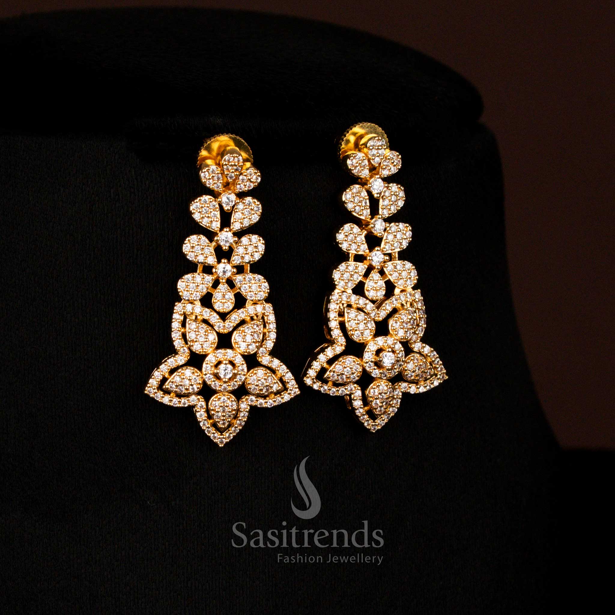 Guaranteed Micro Gold Plated with Teardrop floral americon diamond Necklace Jewellery Set – Sasitrends