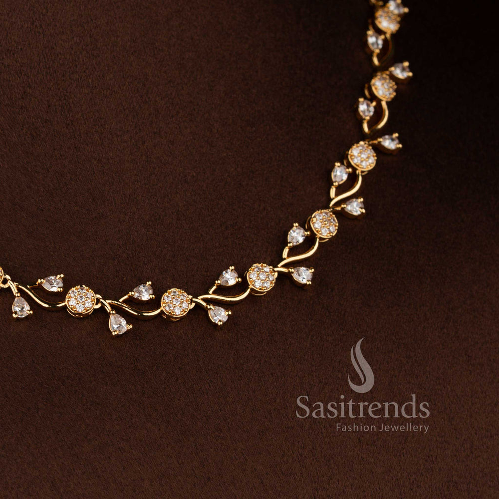 Beautiful American Diamond blossom vine necklace and earrings set with elegant botanical craftsmanship - Sasitrends