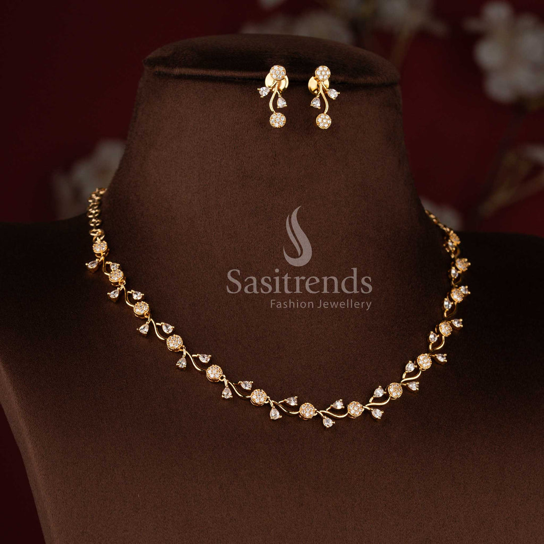 Beautiful American Diamond blossom vine necklace and earrings set with elegant botanical craftsmanship - Sasitrends