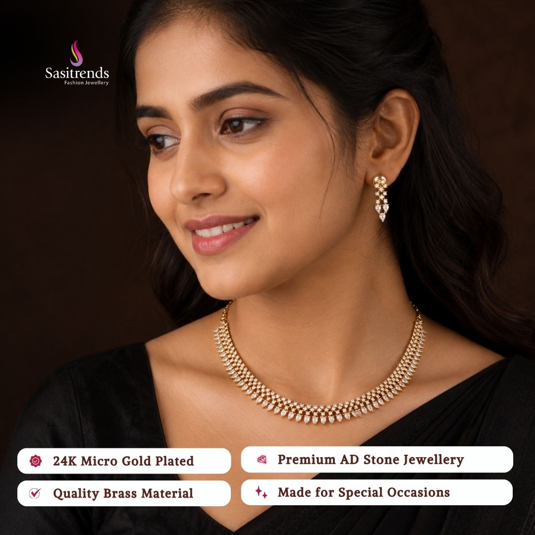 Engagement wear micro gold plated AD stone necklace set - Sasitrends