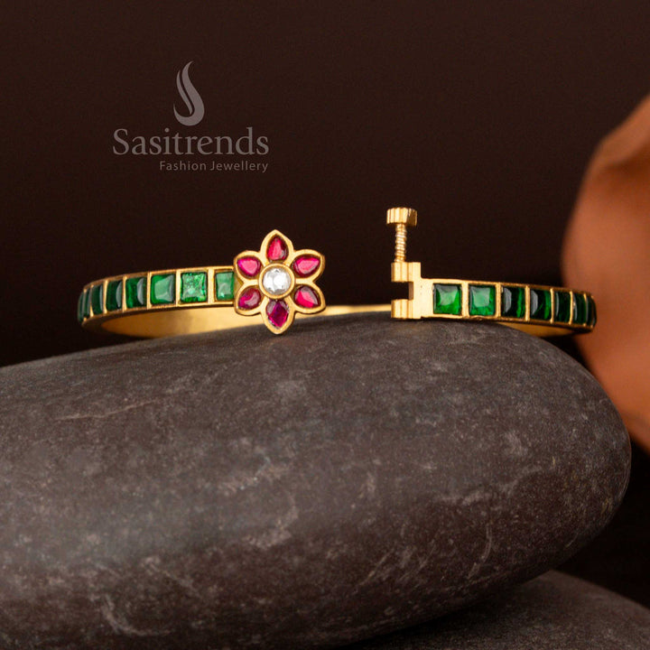 Exquisite peacock motif bangle in size 2.4 with American diamond multicolored stones