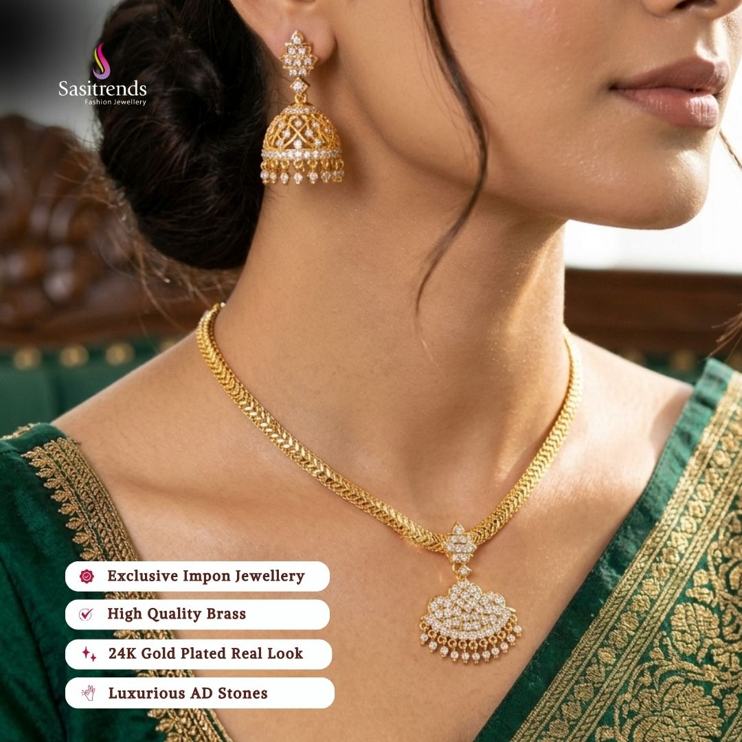Real gold look guaranteed 24k micro gold plated impon AD stone necklace  - Sasitrends