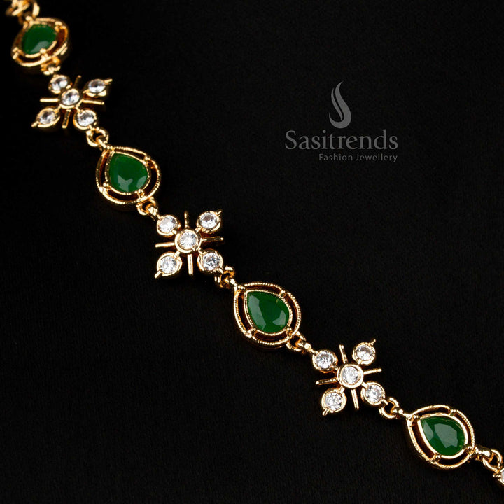 Impon Micro Gold Plated Necklace with Star Floral Teardrop AD Design for Weddings – Sasitrends