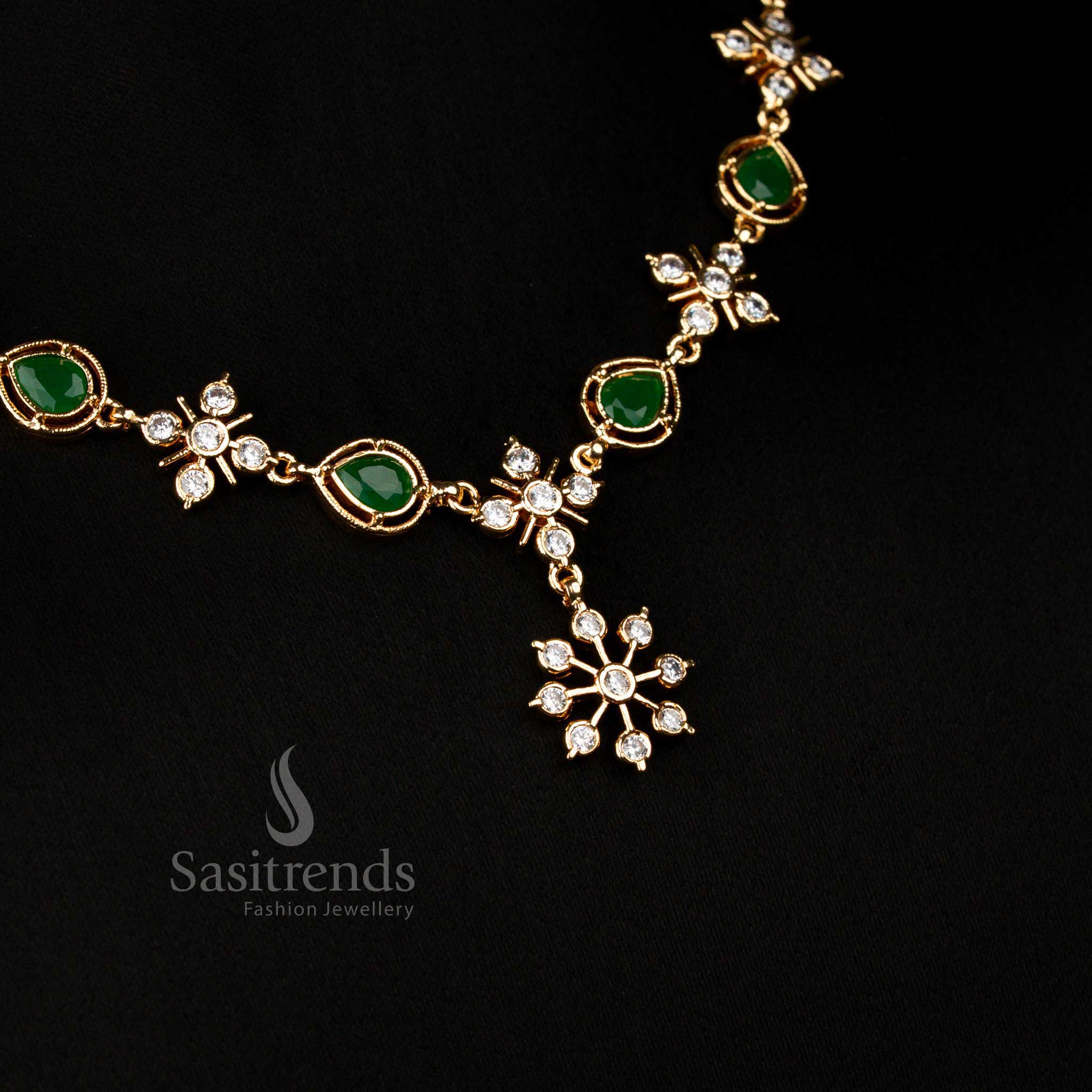 Impon Micro Gold Plated Necklace with Star Floral Teardrop AD Design for Weddings – Sasitrends