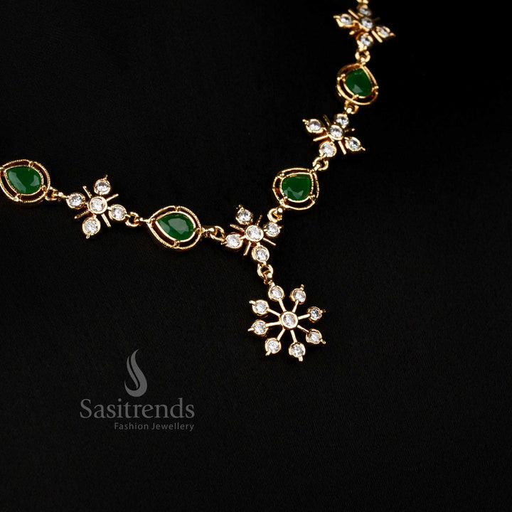 Impon Micro Gold Plated Necklace with Star Floral Teardrop AD Design for Weddings – Sasitrends
