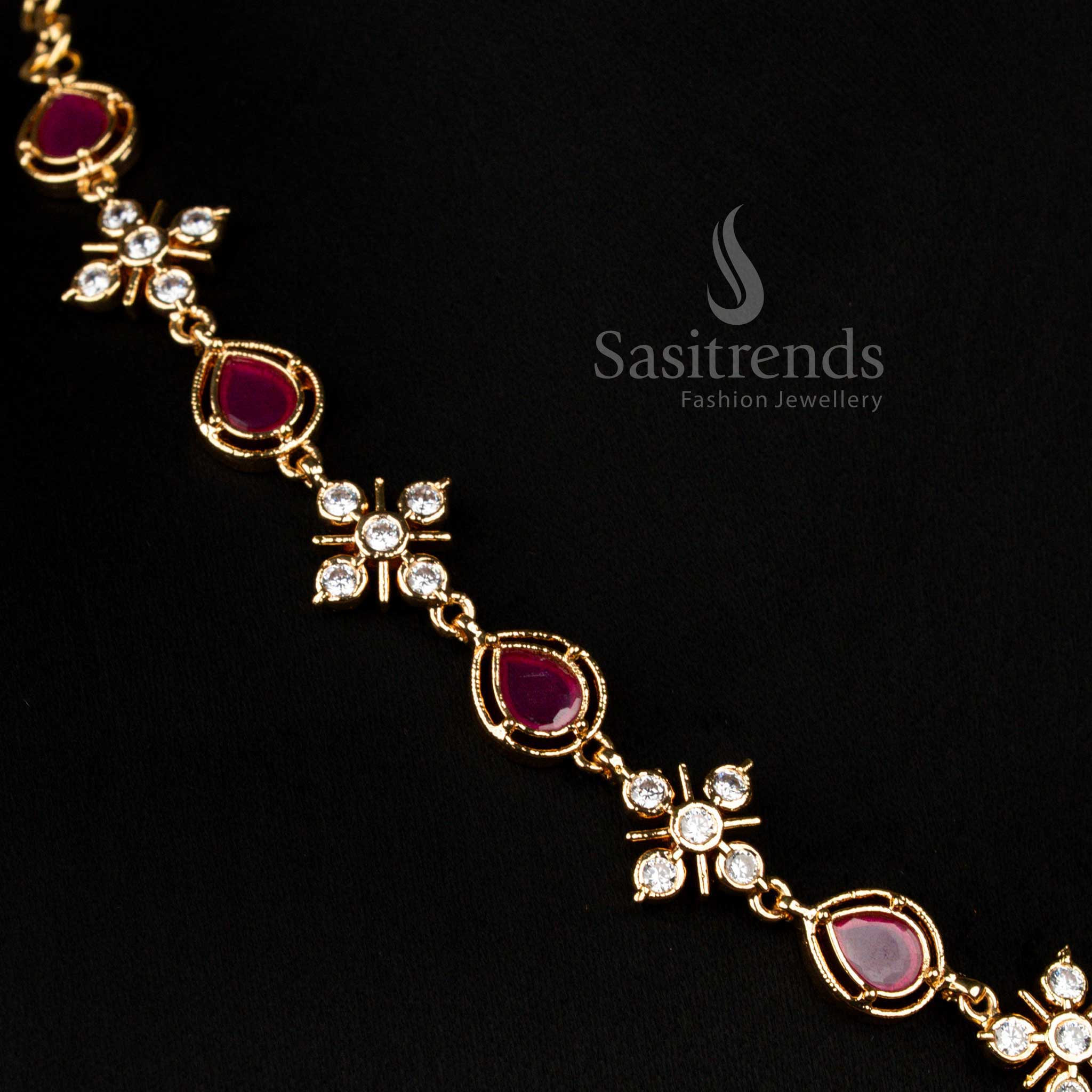 Ruby Impon Micro Gold Plated Necklace with Star Floral Teardrop AD Design for Weddings – Sasitrends