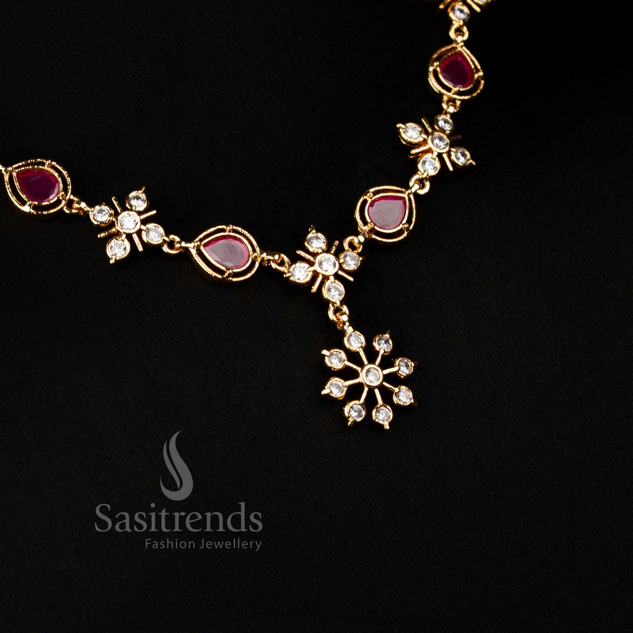 Impon Micro Gold Plated Necklace with Star Floral Teardrop AD Design for Weddings – Sasitrends