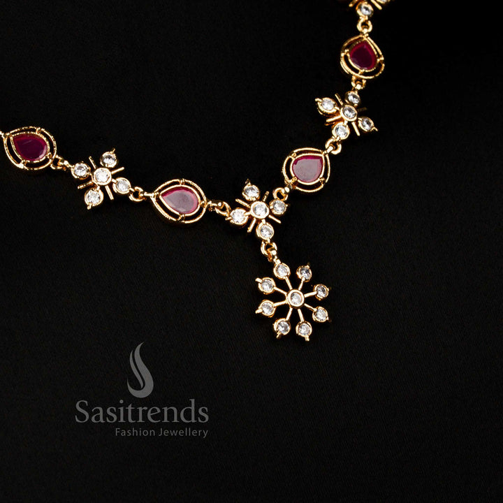 Impon Micro Gold Plated Necklace with Star Floral Teardrop AD Design for Weddings – Sasitrends