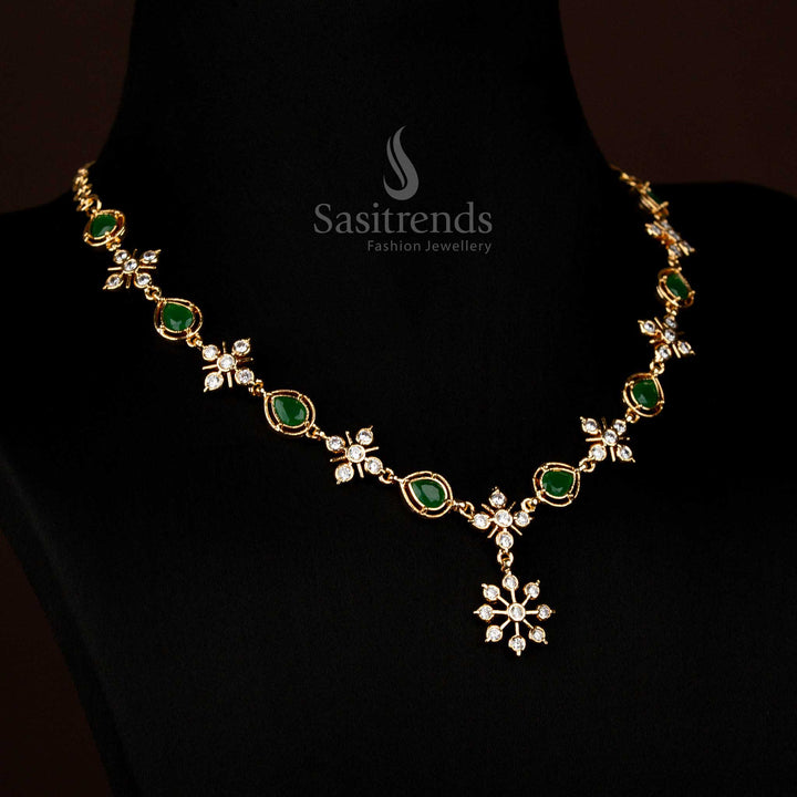 Guaranteed Impon Micro Gold American Diamond Necklace with Snowflake Pendant – Sasitrends