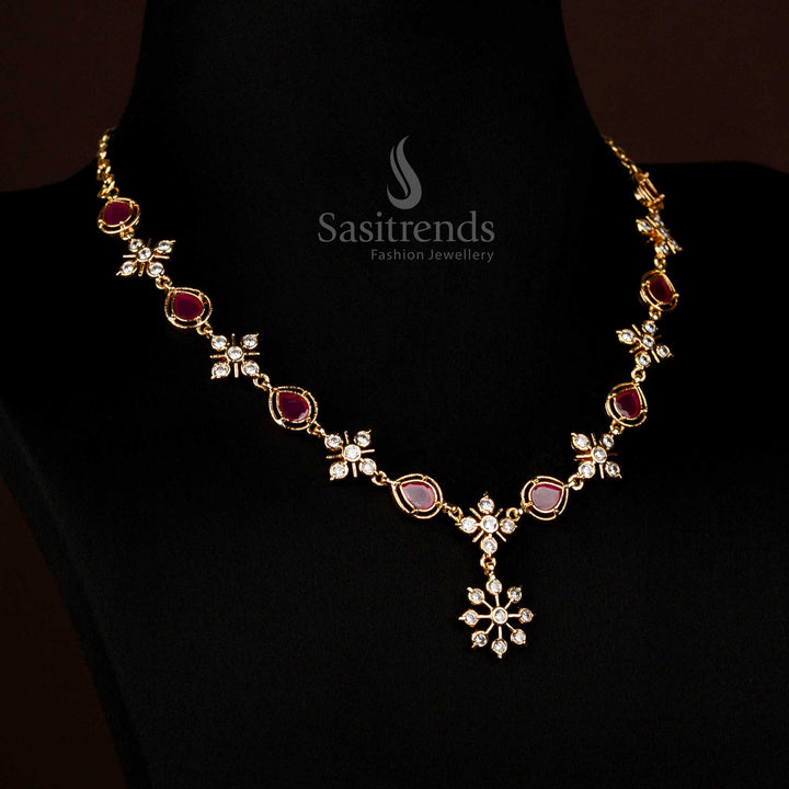 Ruby Guaranteed Impon Micro Gold American Diamond Necklace with Snowflake Pendant – Sasitrends