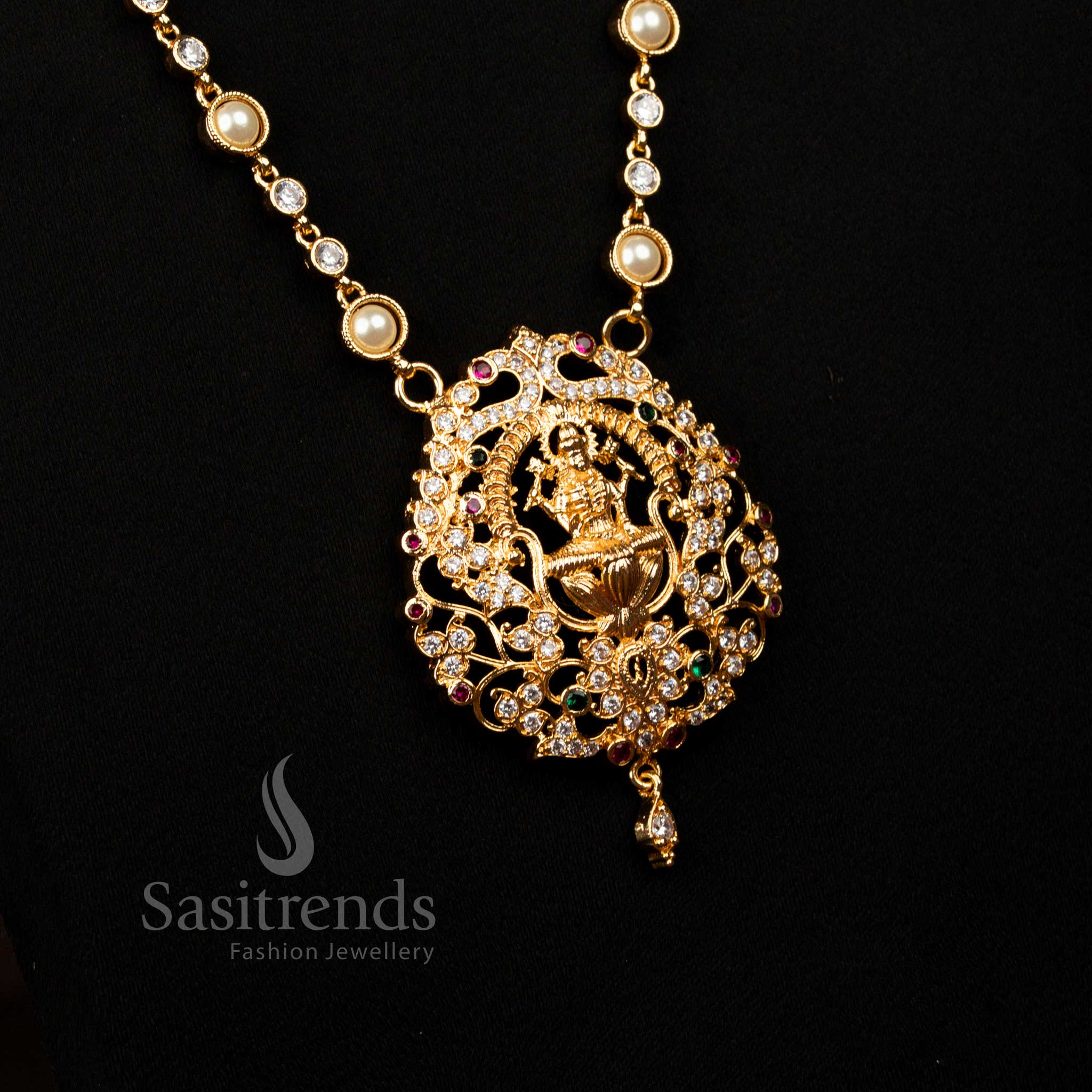 Guaranteed Micro Gold Plated Lakshmi Pendant Bridal Long Haram Necklace – Sasitrends