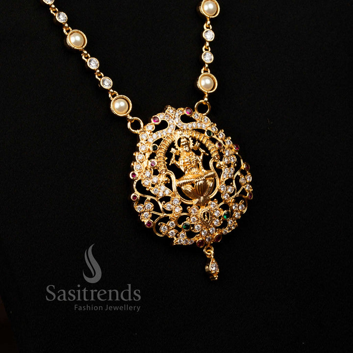 Guaranteed Micro Gold Plated Lakshmi Pendant Bridal Long Haram Necklace – Sasitrends