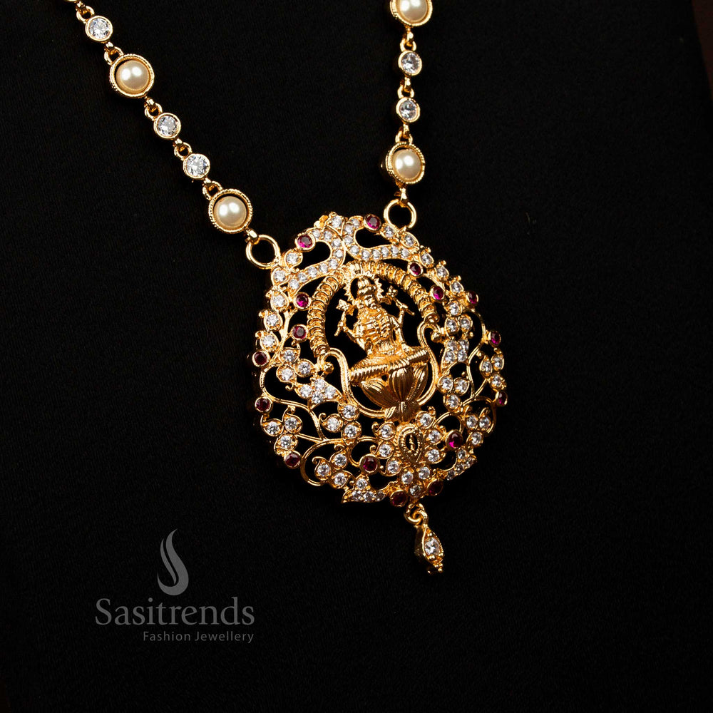 Panchaloha Lakshmi Pendant Long Haram Necklace with Impon Micro Gold Finish – Sasitrends
