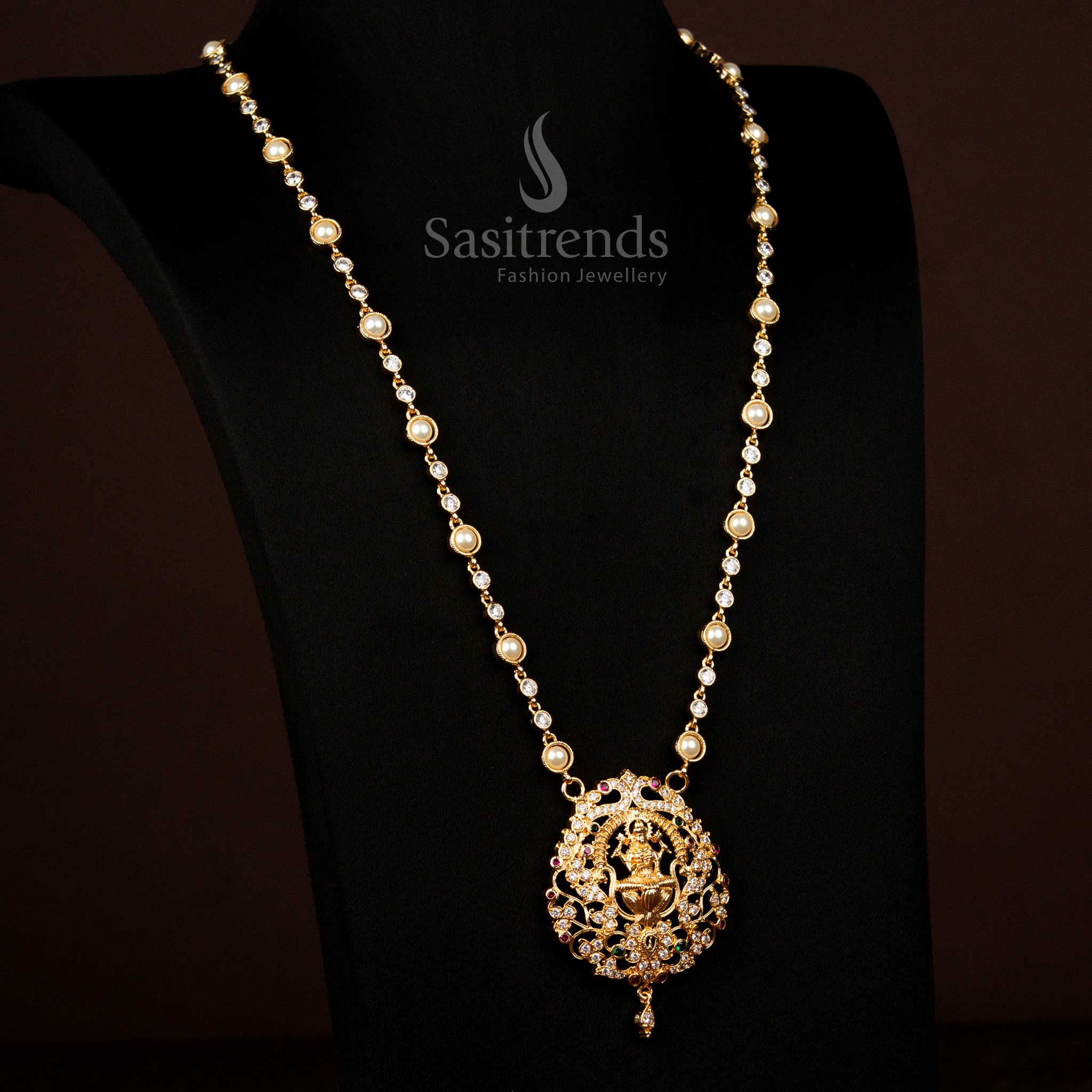 Wedding Wear Lakshmi Pendant Impon Micro Gold Plated Long Haram Necklace – Sasitrends