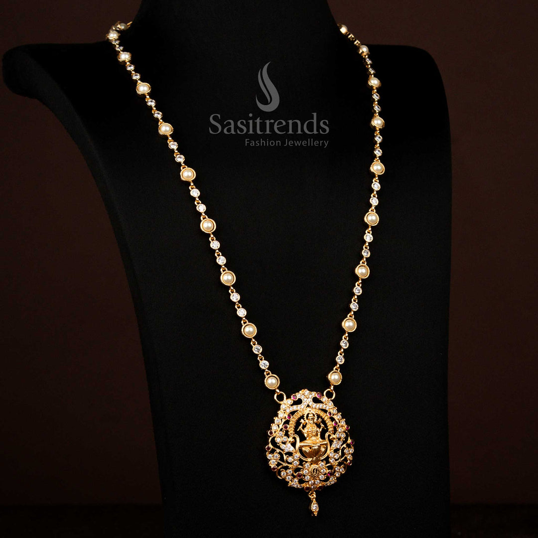Regal Lakshmi Pendant Panchaloha Inspired Impon Micro Gold Long Haram for Weddings – Sasitrends