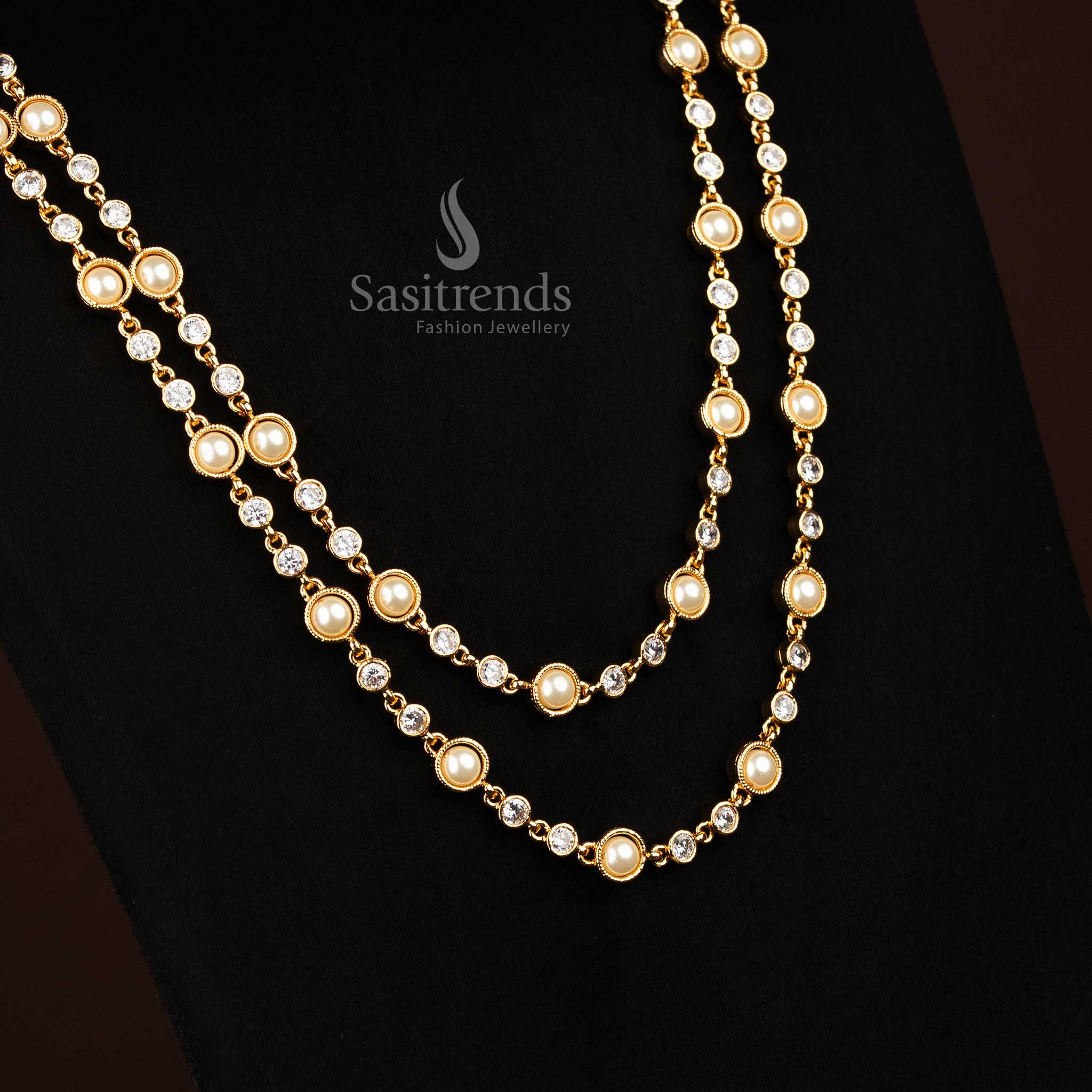 Impon Panchaloha micro gold plated dual strand necklace with real gold look guaranteed finish - Sasitrends