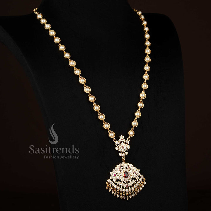 Temple & festive wear Impon Micro Gold Panchachola Pearl Chandelier Necklace – Sasitrends