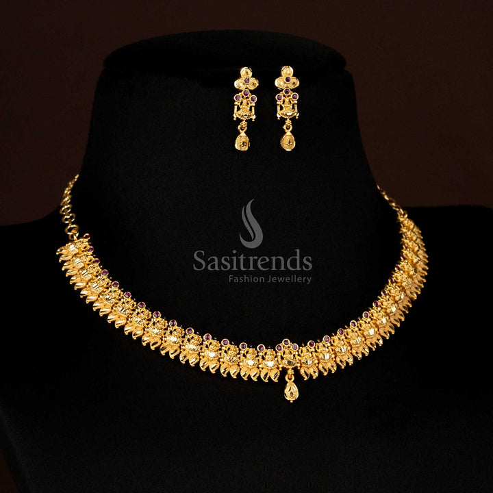 Vibrant Collections of Forming Micro Gold Plated Necklace Jewellery Set with Stones for Weddings & Parties