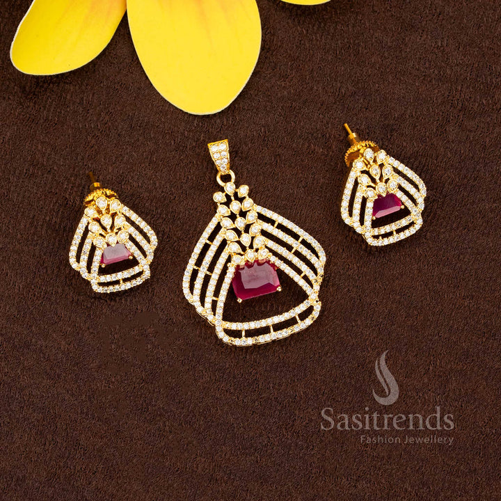 guaranteed American Diamond micro gold plated white ruby pendant set collection - Sasitrends