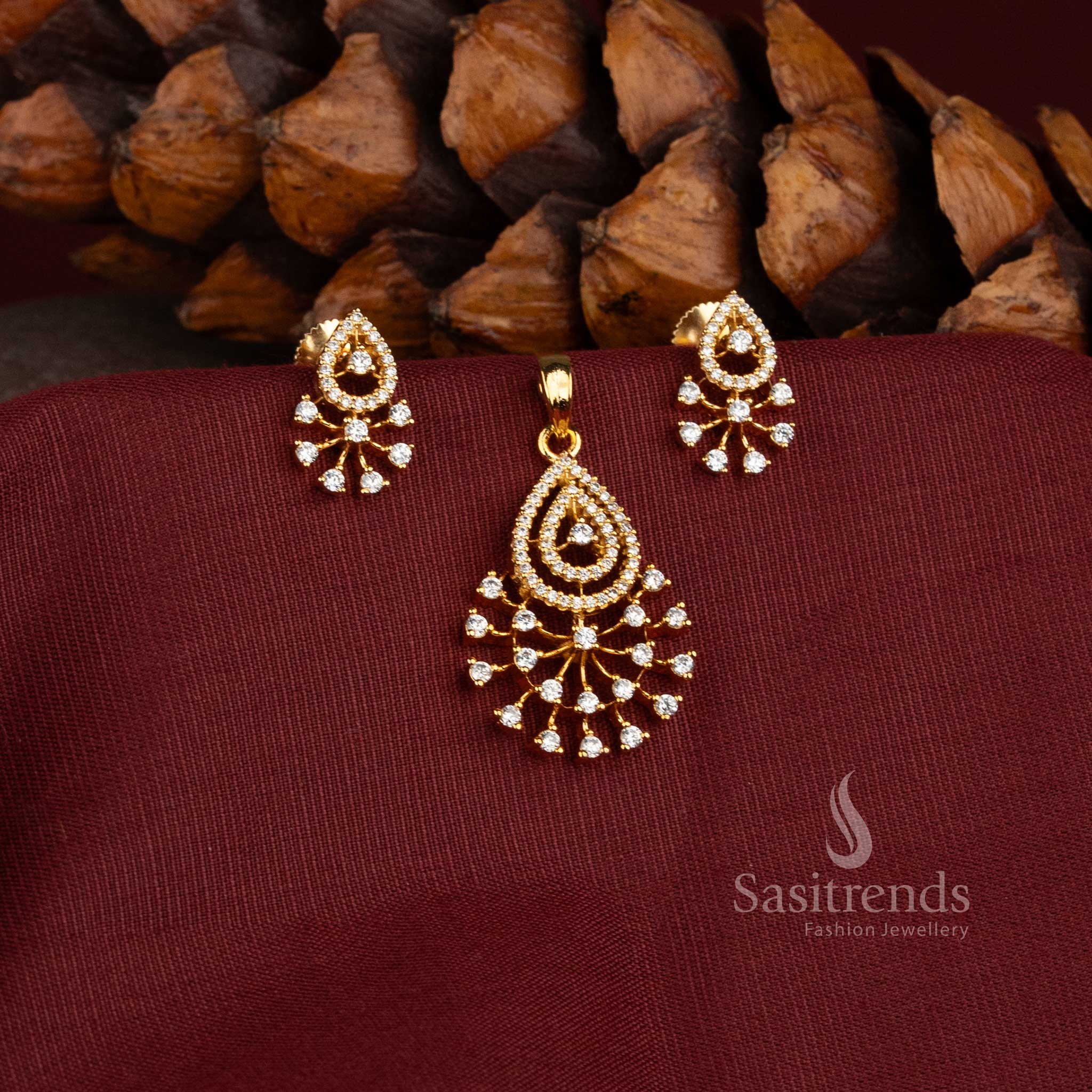 Micro Gold Plated AD Stone Pendant Set for Festive and Party Wear - Sasitrends