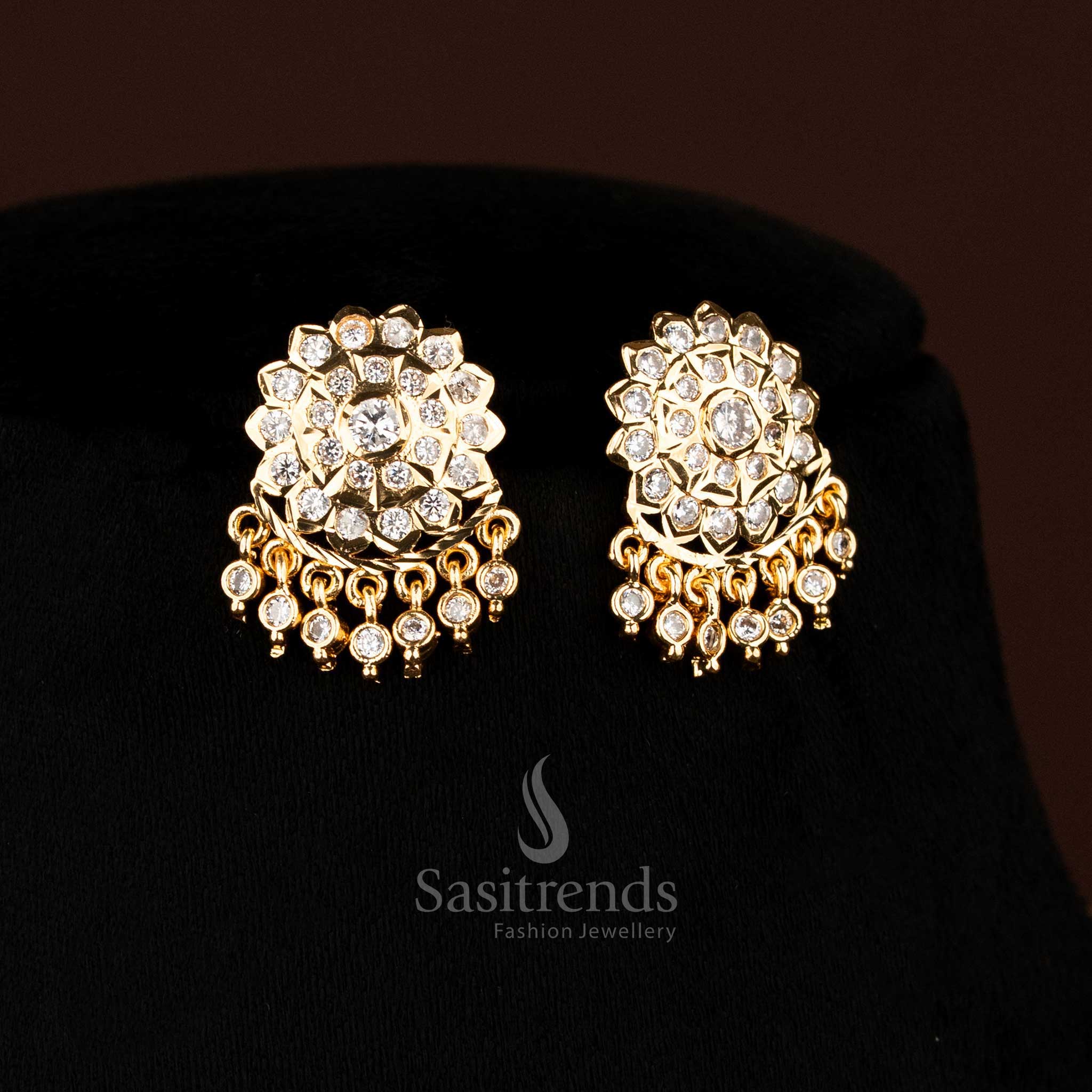 Exquisite Impon Attigai Micro Gold Plated AD Stone Floral & Leaf Design Necklace Jewellery Set | Looks Like Real 24K Gold
