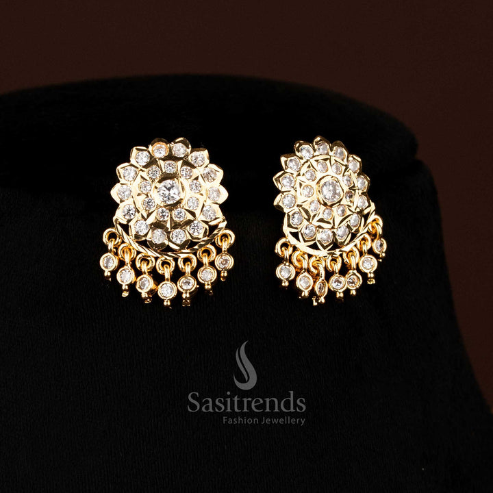 Exquisite Impon Attigai Micro Gold Plated AD Stone Floral & Leaf Design Necklace Jewellery Set | Looks Like Real 24K Gold