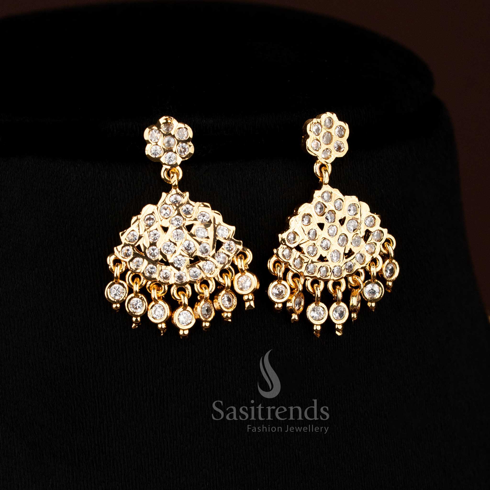 Traditional Impon Attigai Micro Gold Plated AD Stone Set Flower Mango Design Necklace Jewellery | Looks Like Real 24K Gold