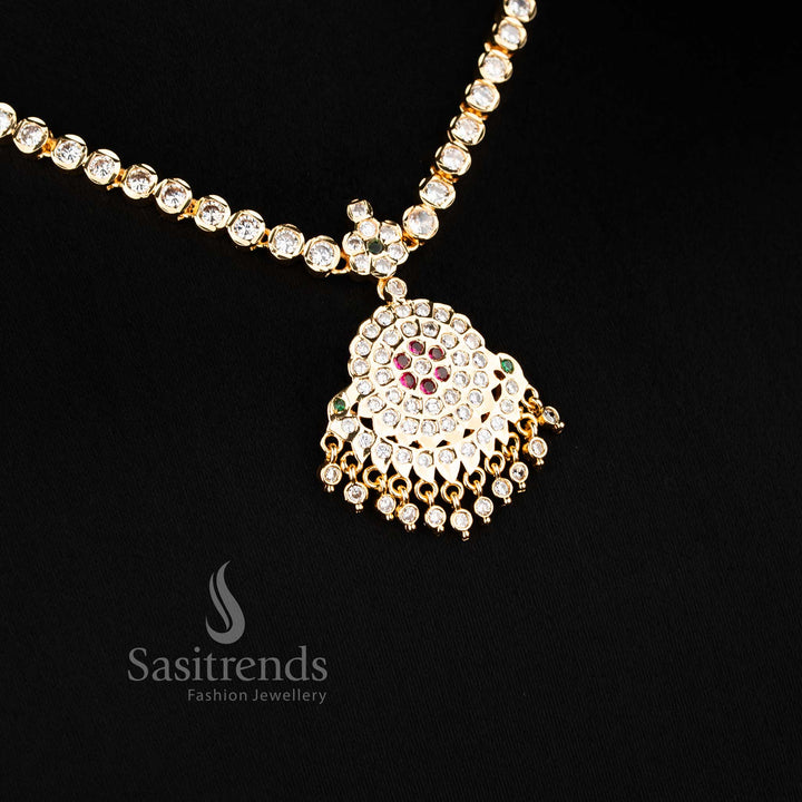 Close up Impon micro gold plated Attigai necklace with American Diamond pendant  